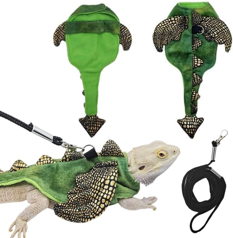 hokable Bearded Dragon Harness Leash Set, Dinosaur Cosplay Halloween Pet Costume for Bearded Dragon Reptiles (Small) - Image 1